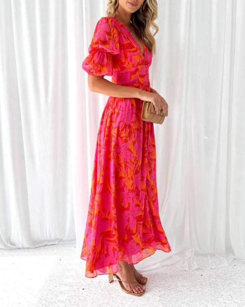 Valmora™ | Rose-Red Maxi Dress