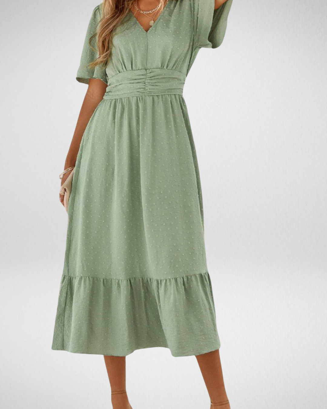 Valmora™ | Long dress with V-neck and short sleeves