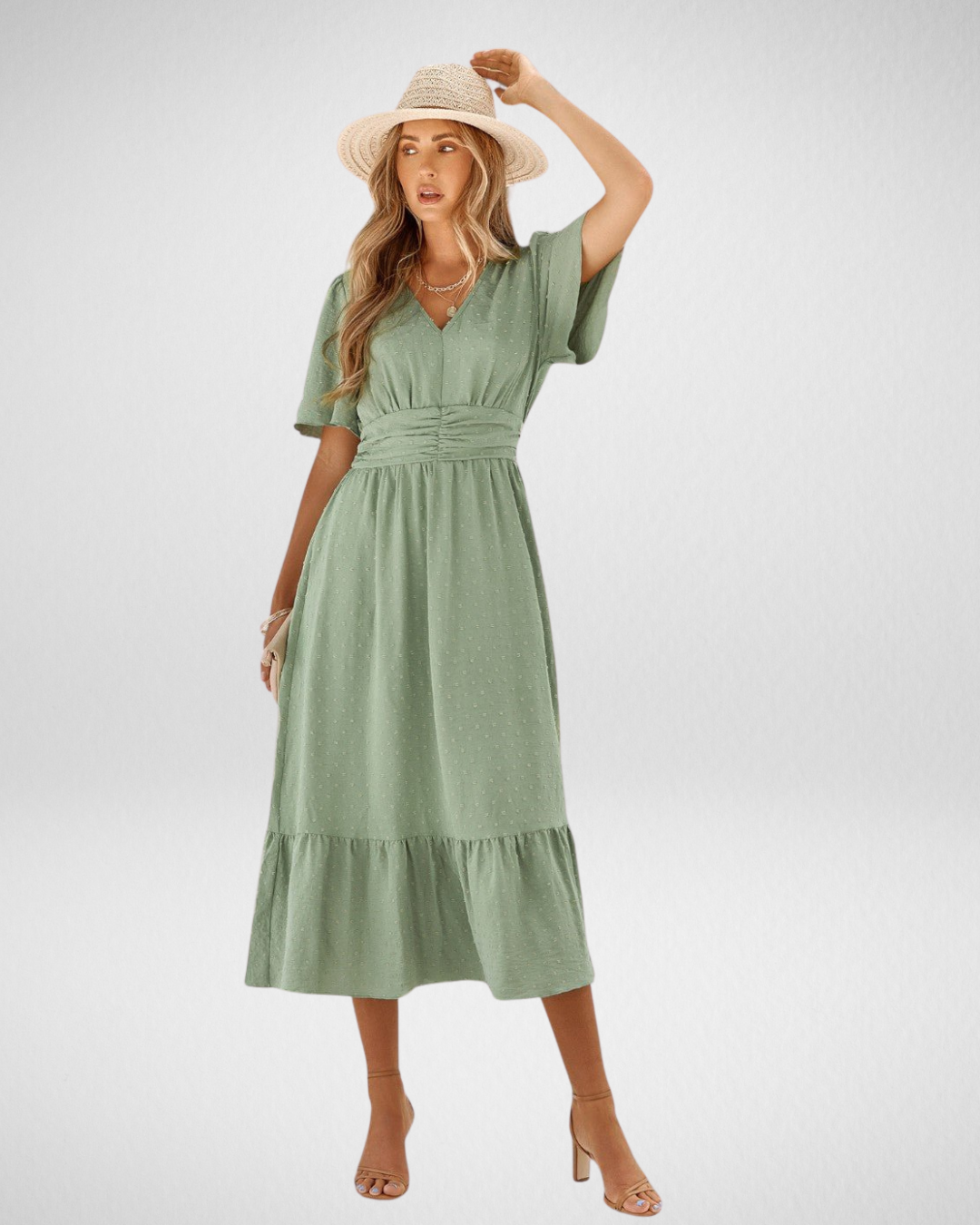Valmora™ | Long dress with V-neck and short sleeves