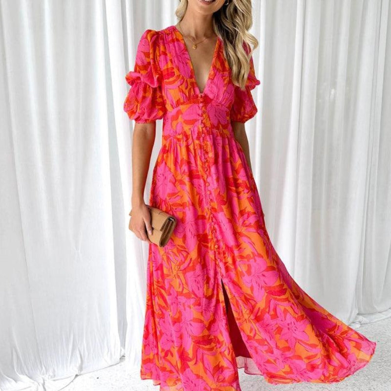 Valmora™ | Rose-Red Maxi Dress