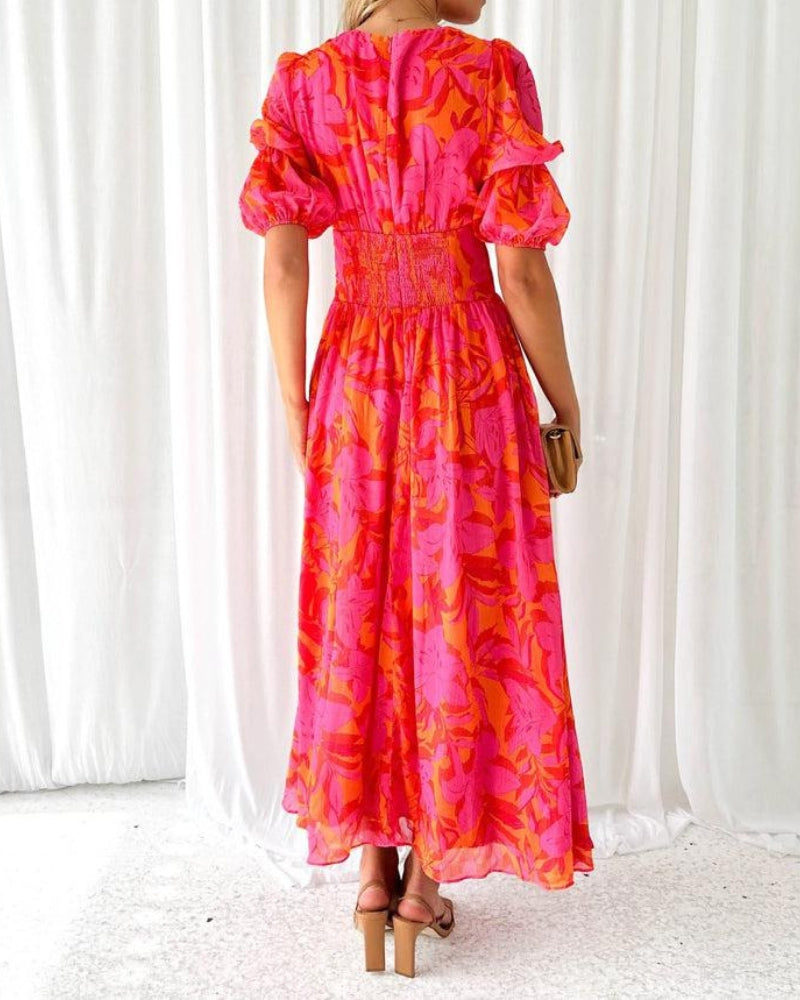 Valmora™ | Rose-Red Maxi Dress
