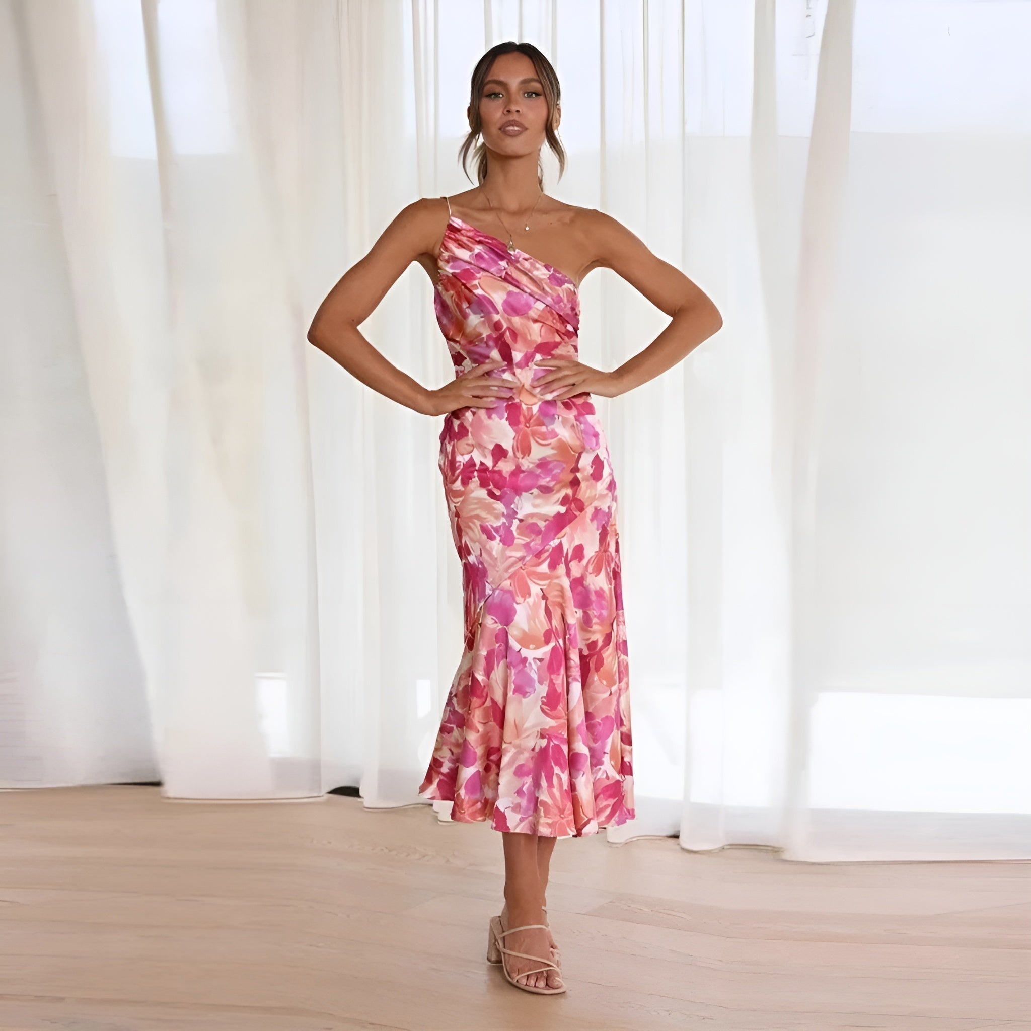 Valmora™ | Asymmetric Maxi Dress with Floral Print